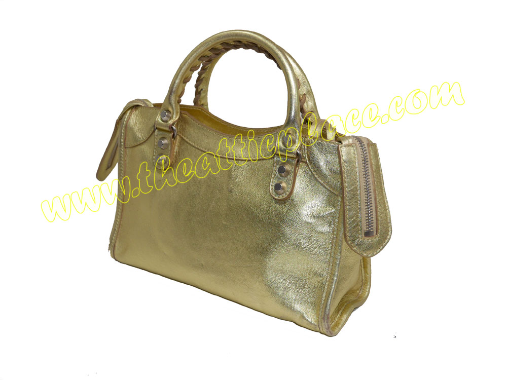 Balenciaga 300295 Gold Metallic Giant 12 Classic Mini City Cross Body Motorcycle Bag -36713