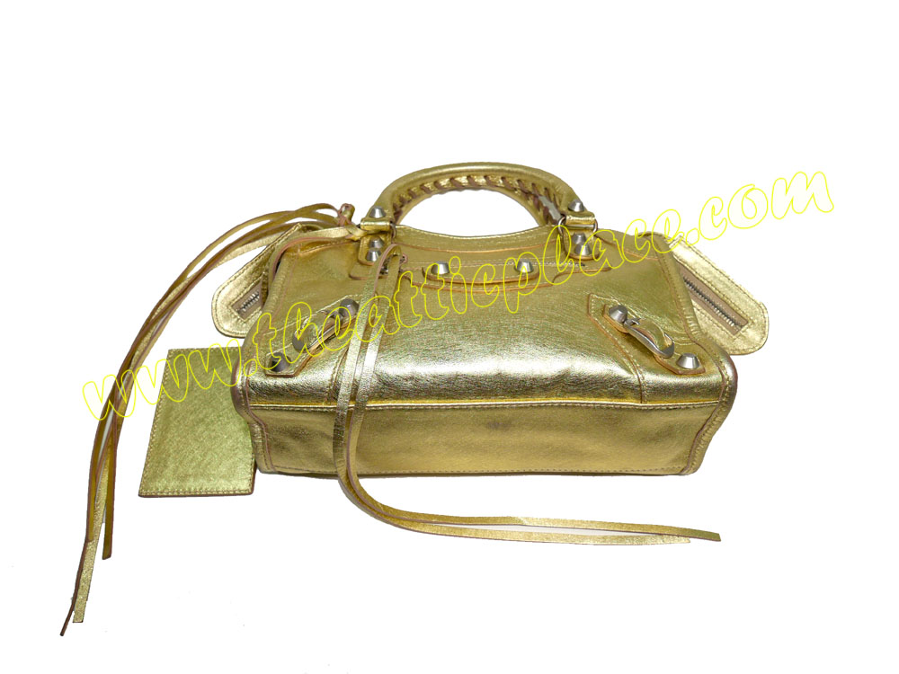 Balenciaga 300295 Gold Metallic Giant 12 Classic Mini City Cross Body Motorcycle Bag -36712
