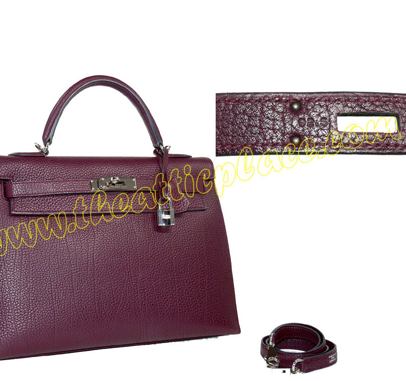 Hermes Kelly 32 Sellier Plum Fjord Leather L Stamp Palladium Hardware Shoulder Bag-0