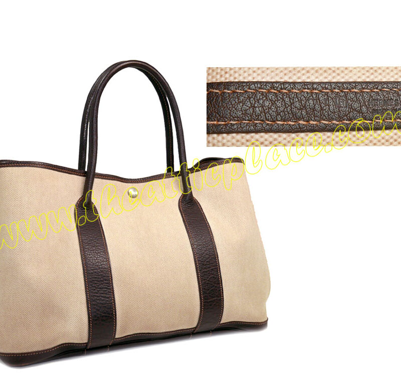 Hermes Garden Party 36cm White / Brown Canvas H Stamp Document Tote-0