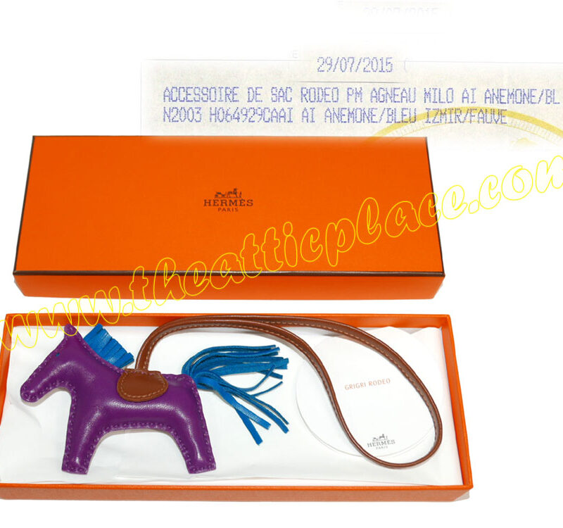 Hermes Rodeo PM Anemone/ Bleu Izmir/ Fauve Bag Charm for Birkin/ Kelly / Lindy/ Victoria/ Bolide-0