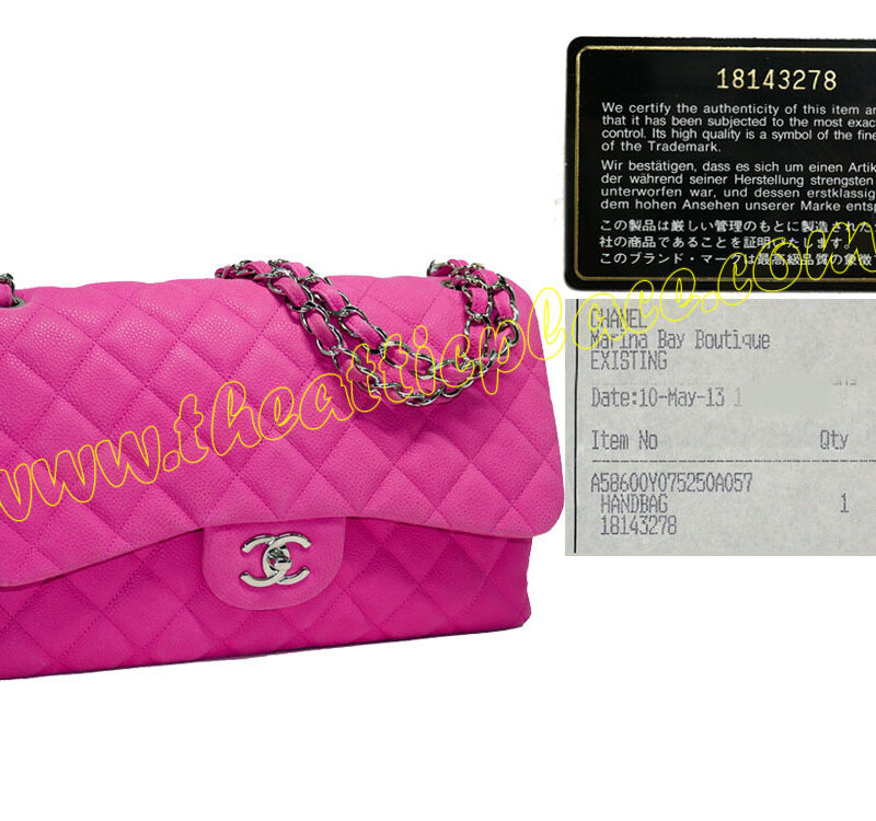 Chanel 18143278 Fuschia Pink Caviar Silver Metal Jumbo Flap Bag-0