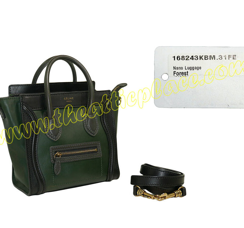 Celine 168243 KBM.31 Nano Luggage Trio color Forest/ Black / Grey Cross Body Sling Bag-0