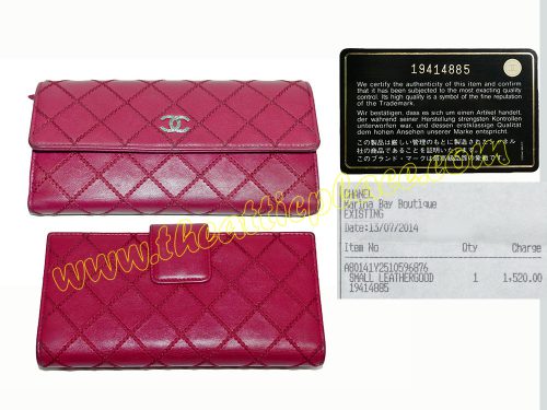Chanel 19414885 Pink Cross Stitching Classic Signature Flap Long Wallet -0