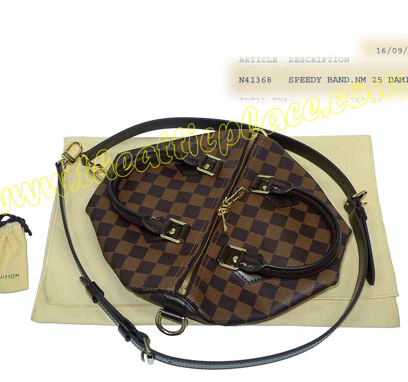 Louis Vuitton N41368 Damier Ebene Speedy 25 bandouliere Band with Strap-0