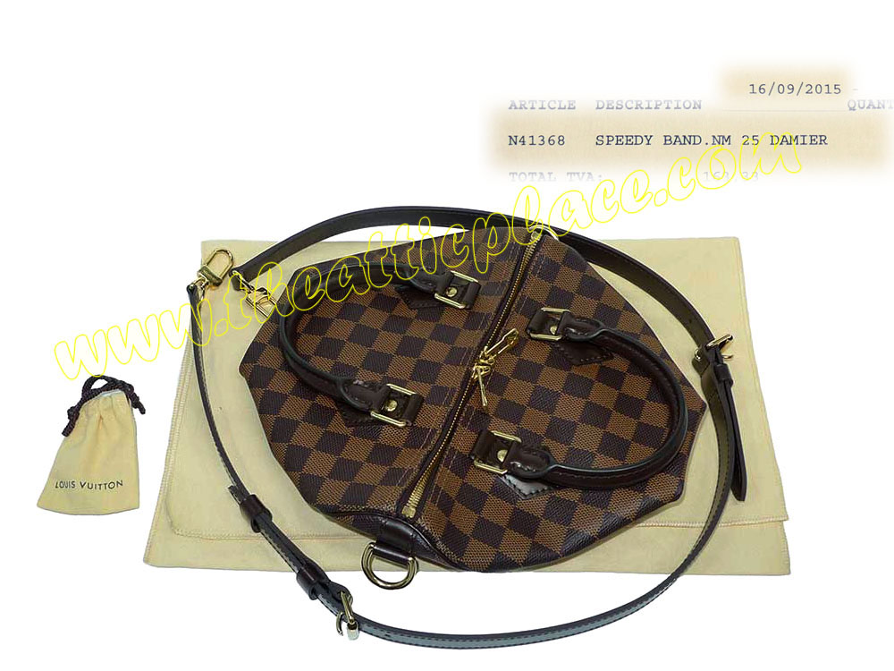 Louis Vuitton N41368 Damier Ebene Speedy 25 bandouliere Band with Strap-0