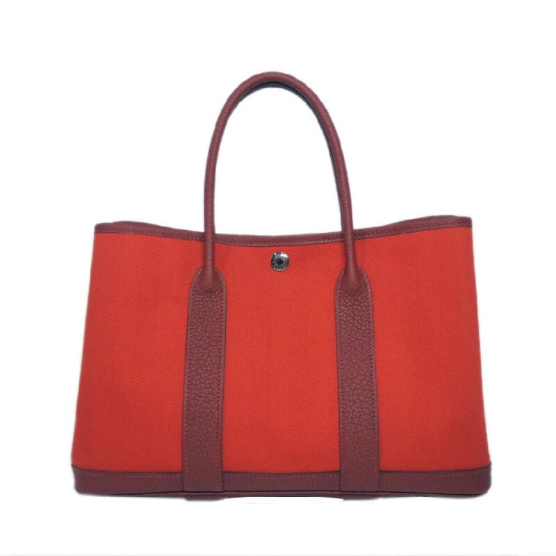 Hermes Garden Party 30cm T Stamp Red Canvas Tote-0