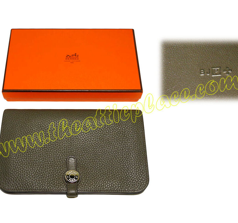 Hermès Lichen Veau Togo Leather Dogon Duo Combined Wallet Palladium Hardware-0