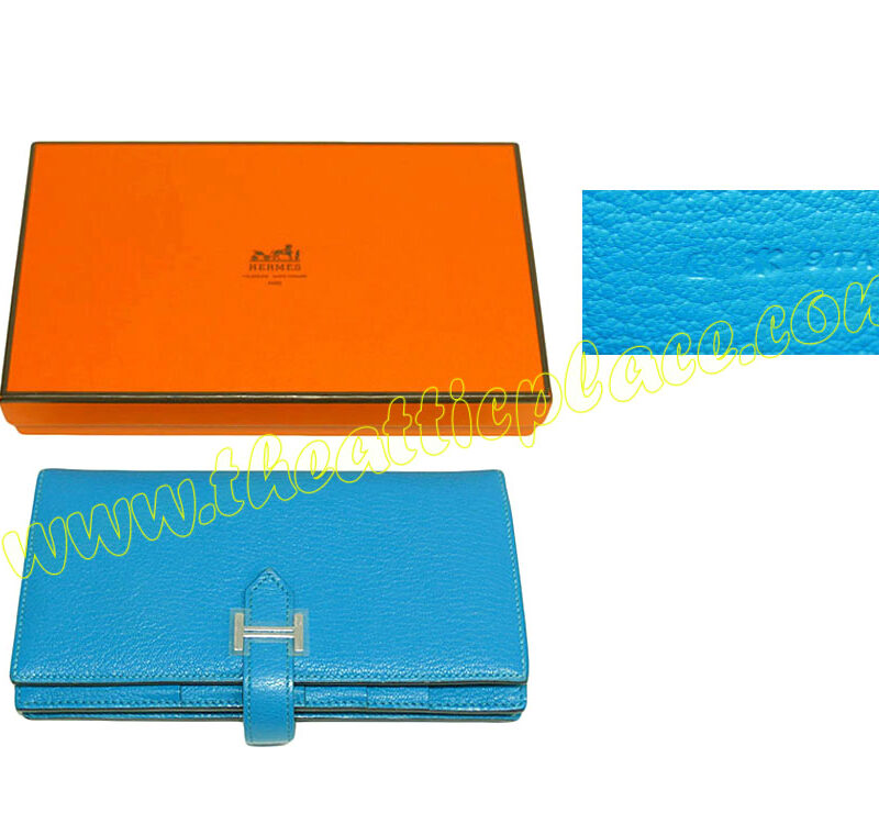Hermes Bearn Wallet Blue/ Turqoise Mysore Leather Q Stamp Unisex -37508