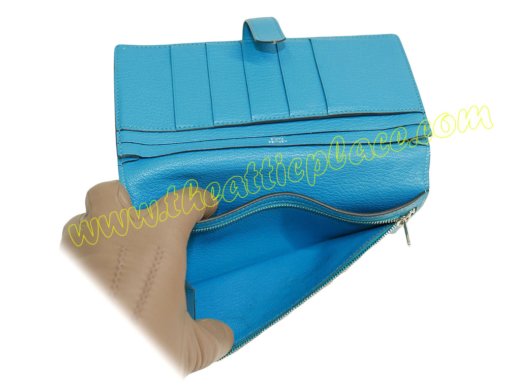 Hermes Bearn Wallet Blue/ Turqoise Mysore Leather Q Stamp Unisex -37509