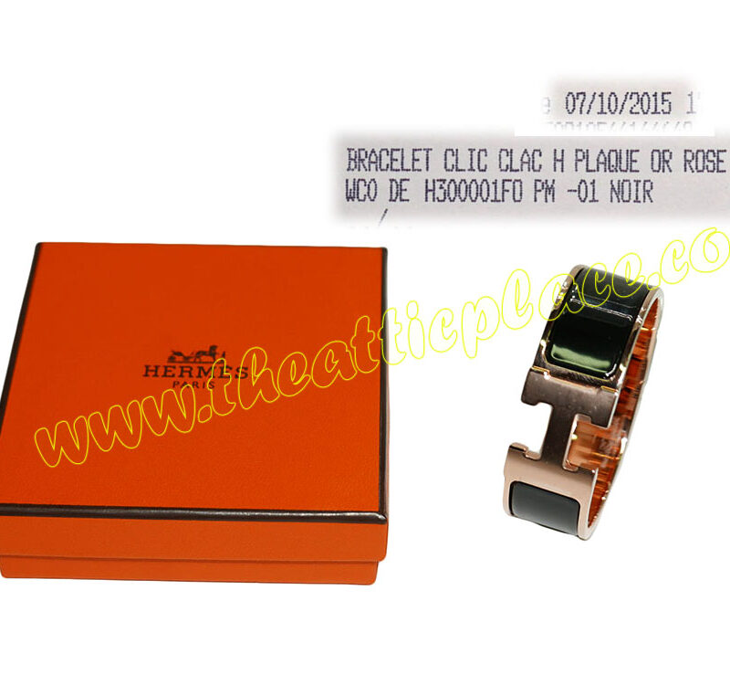 Hermes Bracelet Clic Clac H 1" Wide Black / Rose Gold Hardware PM Size-0