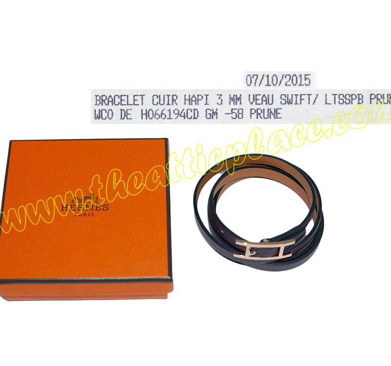 Hermes Bracelet Hapi 3 MM Prune Swift Leather Rose Gold Hardware GM Size-0