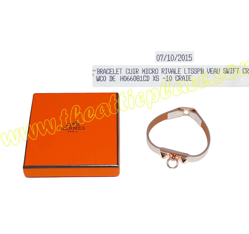 Hermes Bracelet Micro Rivale Craie Swift Leather XS Size Rose Gold Hardware-0