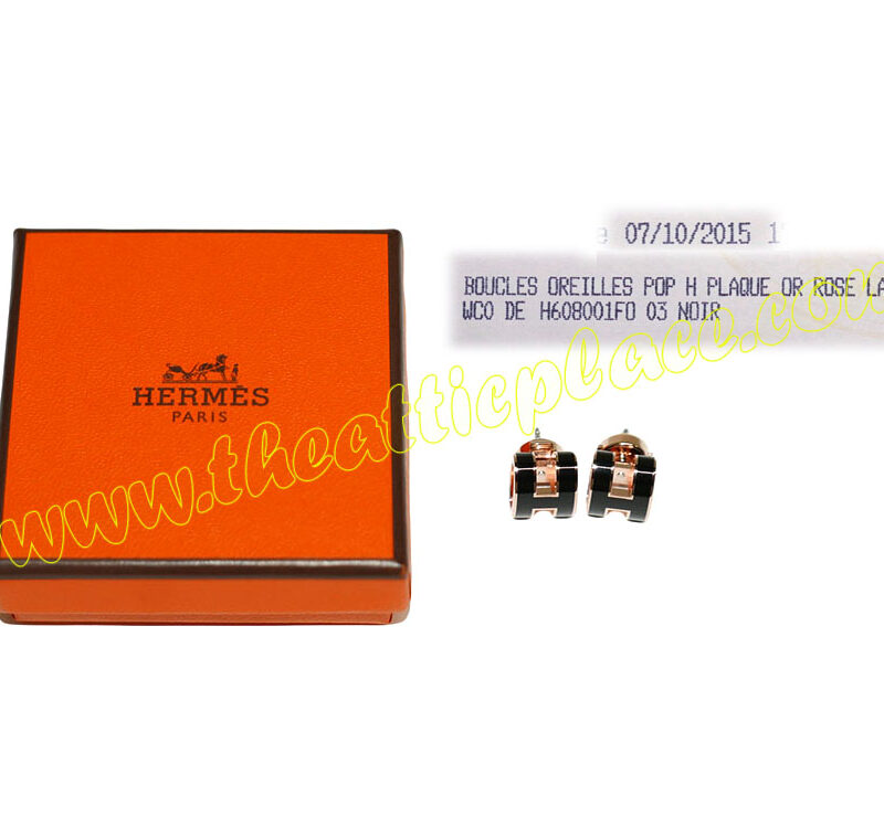 Hermes Earring Pop H Black Enamel with Rose GoldHardware-0