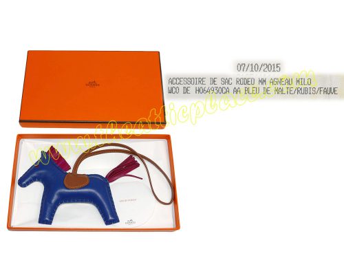 Hermes Rodeo MM Bleu De Malte/Rubis/Fauve Bag Charm for Birkin/ Kelly/ Lindy-0
