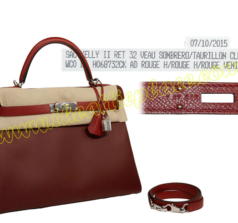 Hermes Kelly 32 Retourne Sombrero/Clemence/ Epsom Leather in Rouge H/ Rouge Venitien T Stamp Palladium Hardware-0