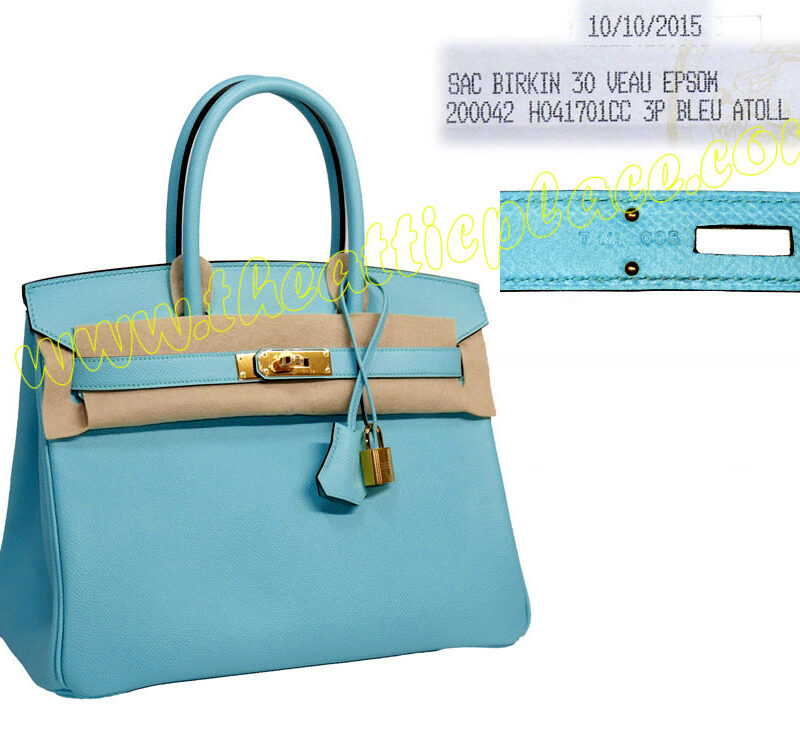 Hermes Birkin 30 Epsom Leather Bleu Atoll Gold Hardware T Stamp-0