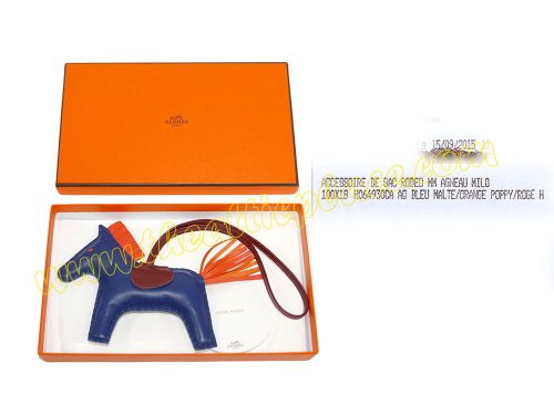 Hermes Rodeo MM Bleu Malte/ Orange Poppy/ Rouge H Bag Charm-0
