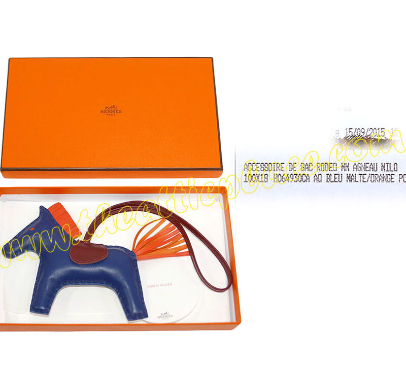 Hermes Rodeo MM Bleu Malte/ Orange Poppy/ Rouge H Bag Charm-0
