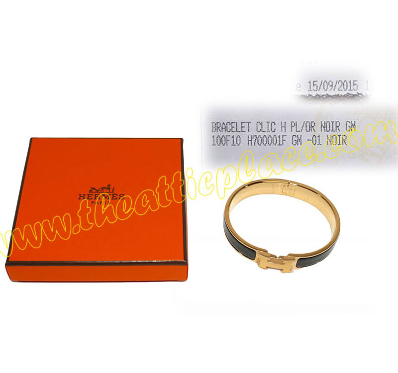 Hermes Clic H Narrow 0.5" Bracelet Black Gold Hardware GM Size-0