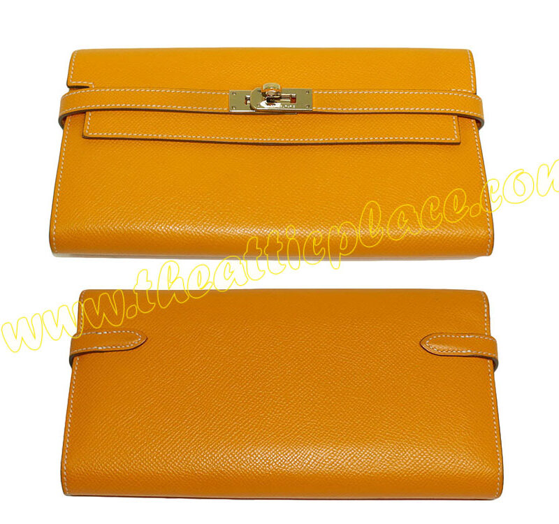 Hermes Kelly Wallet Jaune / Orange Permabrass Hardware Q Stamp -0