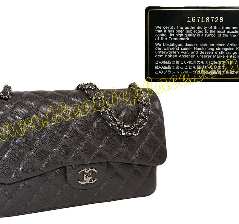 Chanel 16718728 Charcoal Grey Caviar Jumbo Double Flap Silver Metal-0