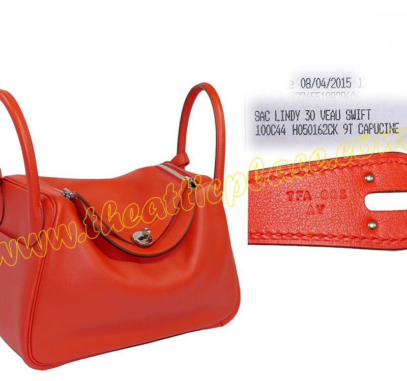 Hermes Lindy 30 Swift Leather Capucine T Stamp Shoulder Bag-0