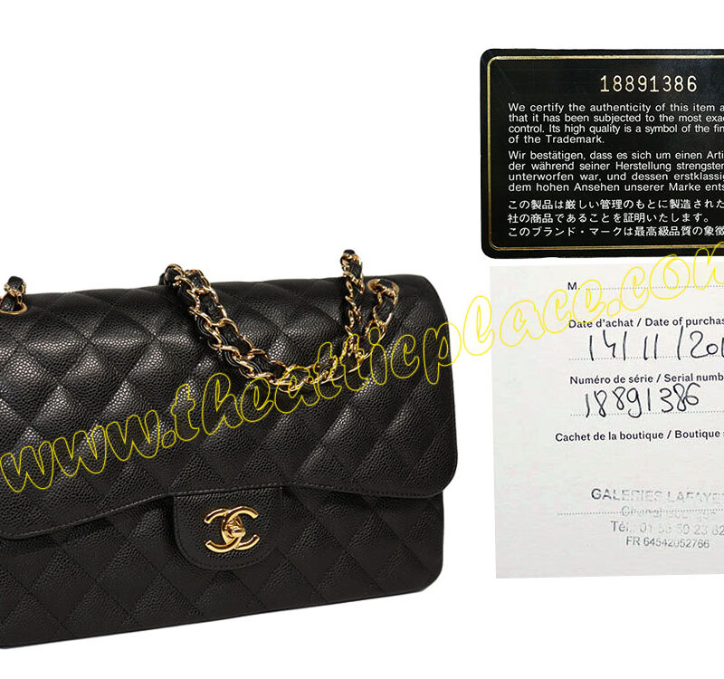 Chanel 18891386 Black Caviar Jumbo Double Flap Gold Hardware-0