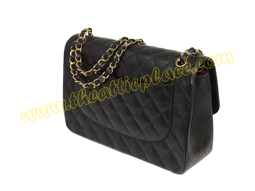 Chanel 18891386 Black Caviar Jumbo Double Flap Gold Hardware-37276