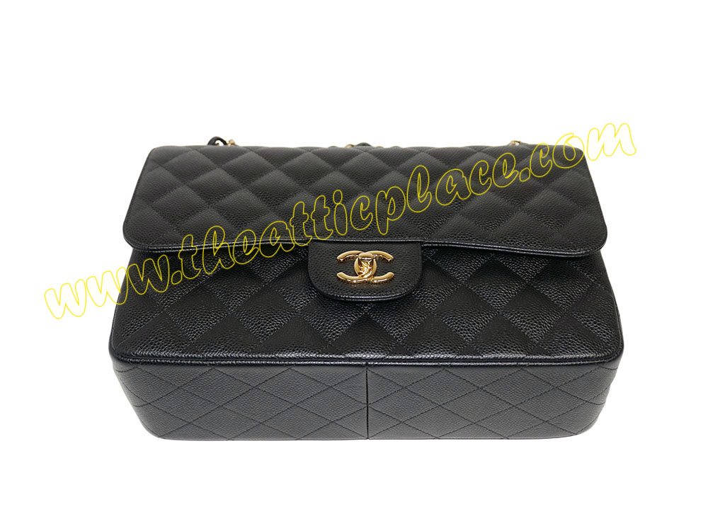 Chanel 18891386 Black Caviar Jumbo Double Flap Gold Hardware-37275