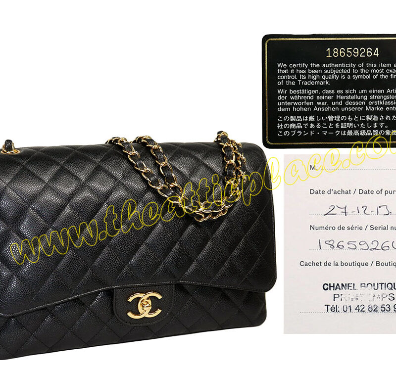 Chanel 18659264 Black Caviar Maxi Double Flap Gold Hardware-0
