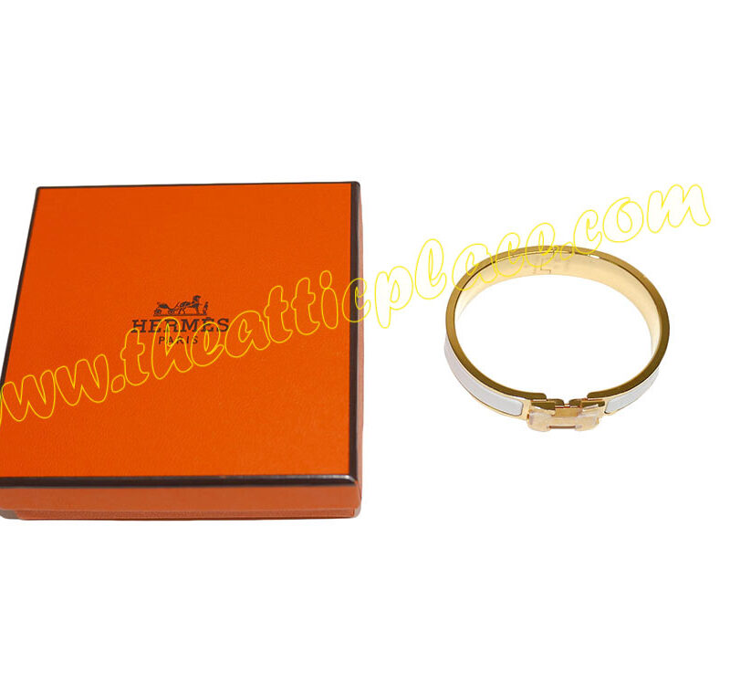 Hermes Clic H 0.5" Narrow White with Gold Enamel PM Size-0
