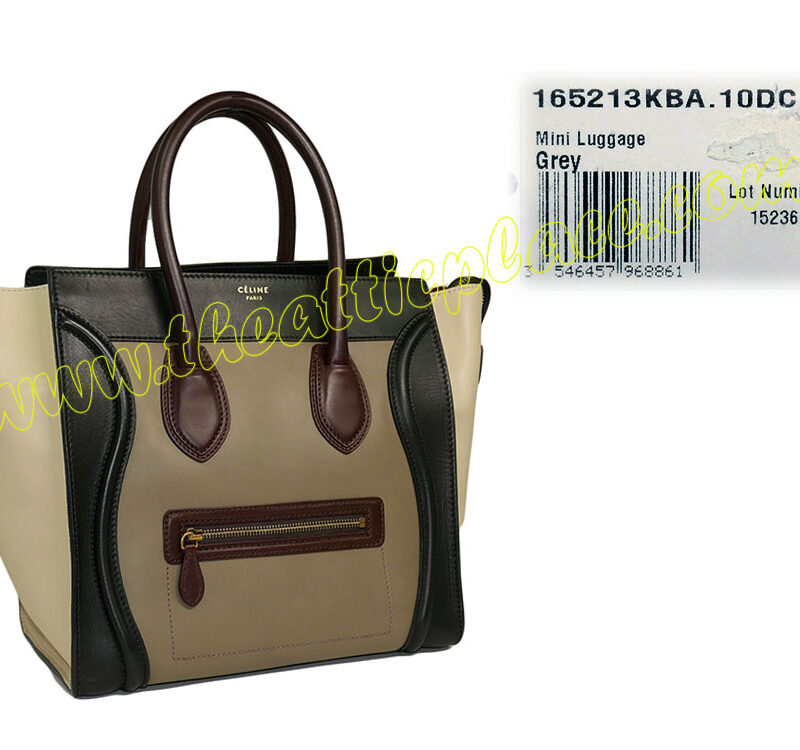 Celine 165213KBA Grey/ Burgundy/ Black/ Beige Calf Mini Luggage-0
