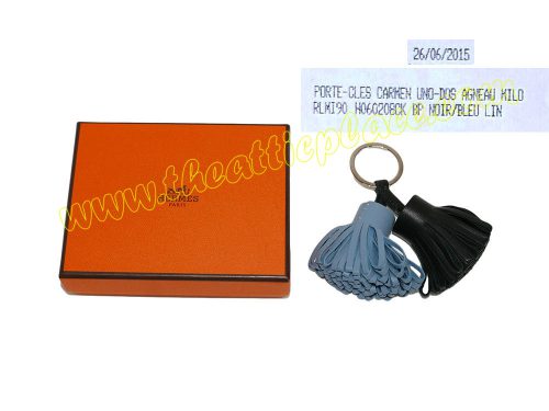 Hermes Duo Carmen Noir/ Bleu Lin Key Ring/ Bag Charm for Birkin/ Kelly-0