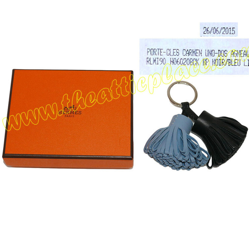 Hermes Duo Carmen Noir/ Bleu Lin Key Ring/ Bag Charm for Birkin/ Kelly-0