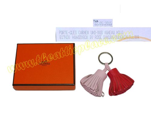 Hermes Duo Carmen Rose/ Bougainvillier Key Ring/ Bag Charm for Birkin/ Kelly -0