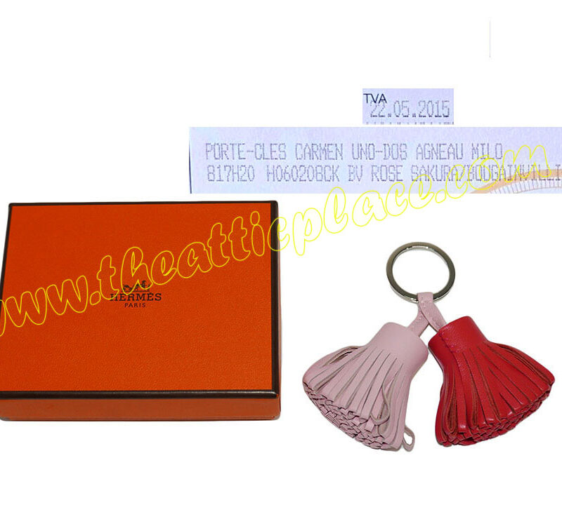 Hermes Duo Carmen Rose/ Bougainvillier Key Ring/ Bag Charm for Birkin/ Kelly -0