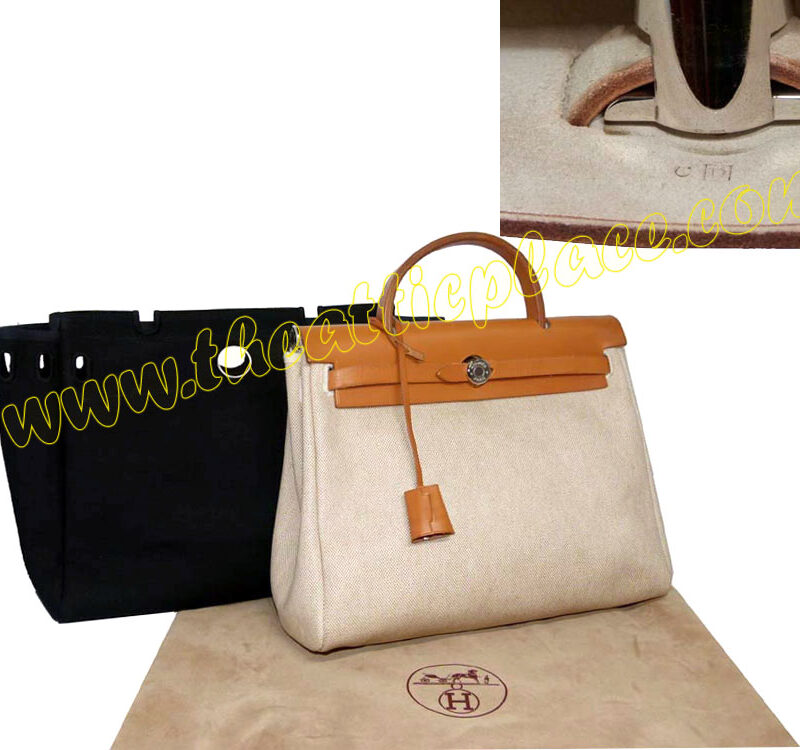 Hermes 2 in 1 Herbag 31cm D Stamp Blue/ Beige Canvas Palladium Hardware w/o Strap-0
