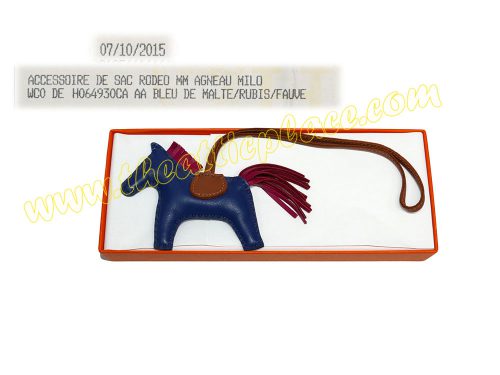 Hermes Rodeo PM Blue de malte/ Rubis /Fauve Horse Bag Charm -0