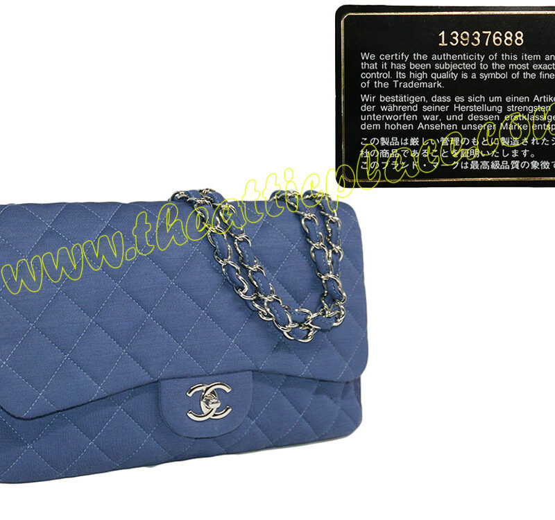 Chanel 13937688 Blue Jersey Jumbo Single Flap Silver Hardware -0