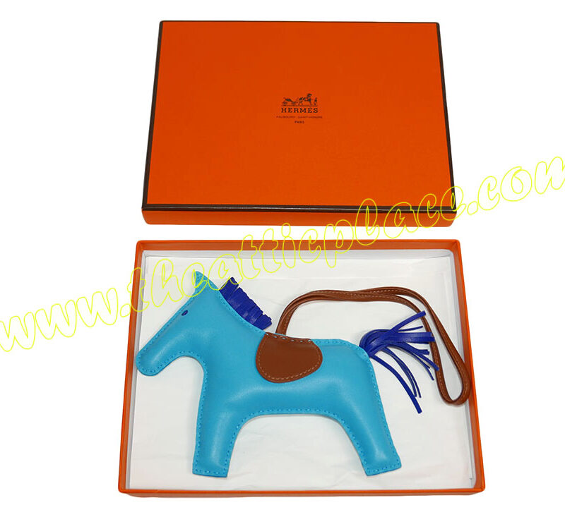 Hermes Rodeo GM Bleu Azteque/ Bleu Elect/ Fauve Bag Charm for Birkin/ Kelly/ Lindly-0