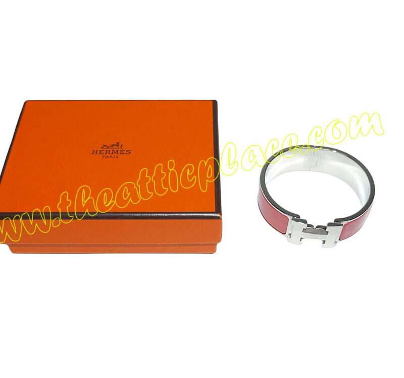 Hermes Bracelet Clic Clac H 1" Wide Rouge Coral PM Size P Stamp Palladium Hardware-0