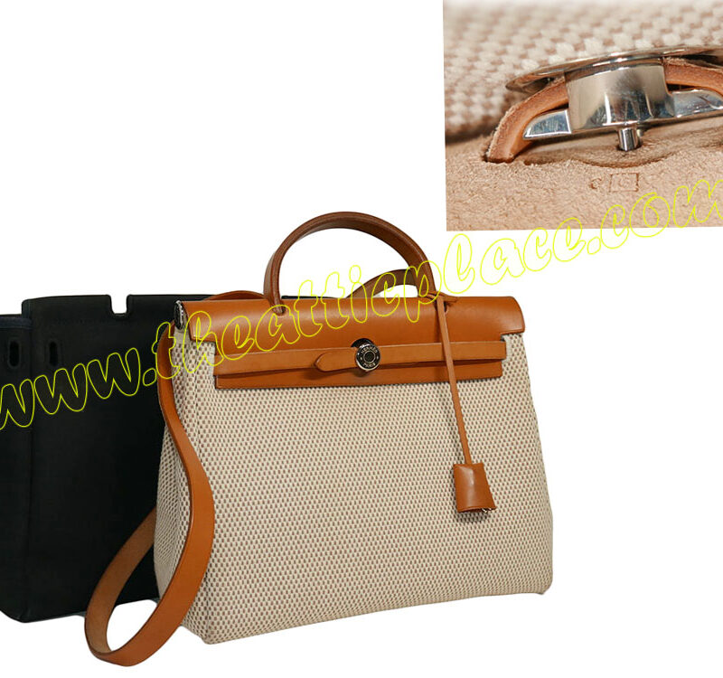 Hermes 32 Herbag Beige / Black 2 in 1 Natural Calf G Stamp-0