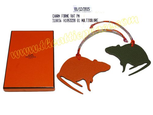 Hermes Petit H Rat PM Vert/ Feu Leather Bag Charm-0
