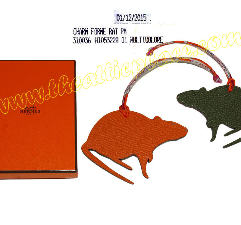Hermes Petit H Rat PM Vert/ Feu Leather Bag Charm-0
