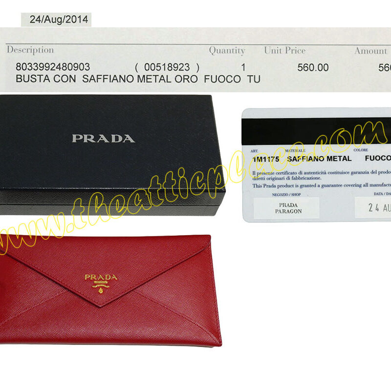 Prada 1M1175 Fuoco Saffiano Metal Case Travel Wallet / Purse-0