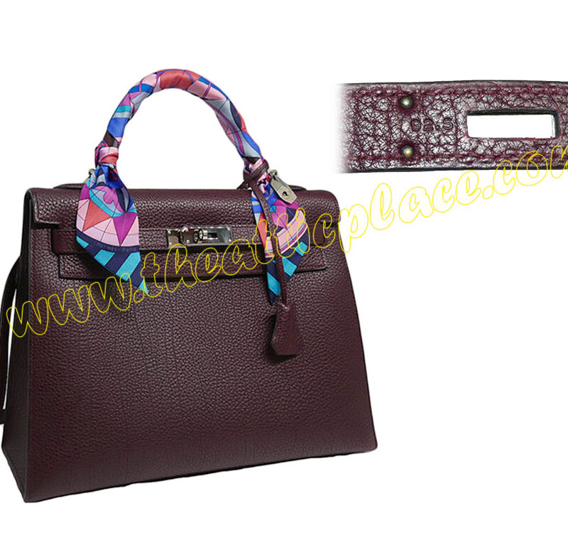 Hermes Kelly 32 Sellier Plum Fjord Leather L Stamp Palladium Hardware Tote/ Shoulder Bag-0