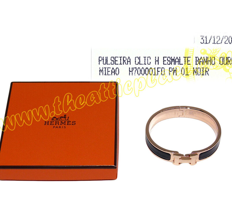 Hermes Clic H Bracelet 0.5" Narrow Rose Gold/ Black PM Size-0