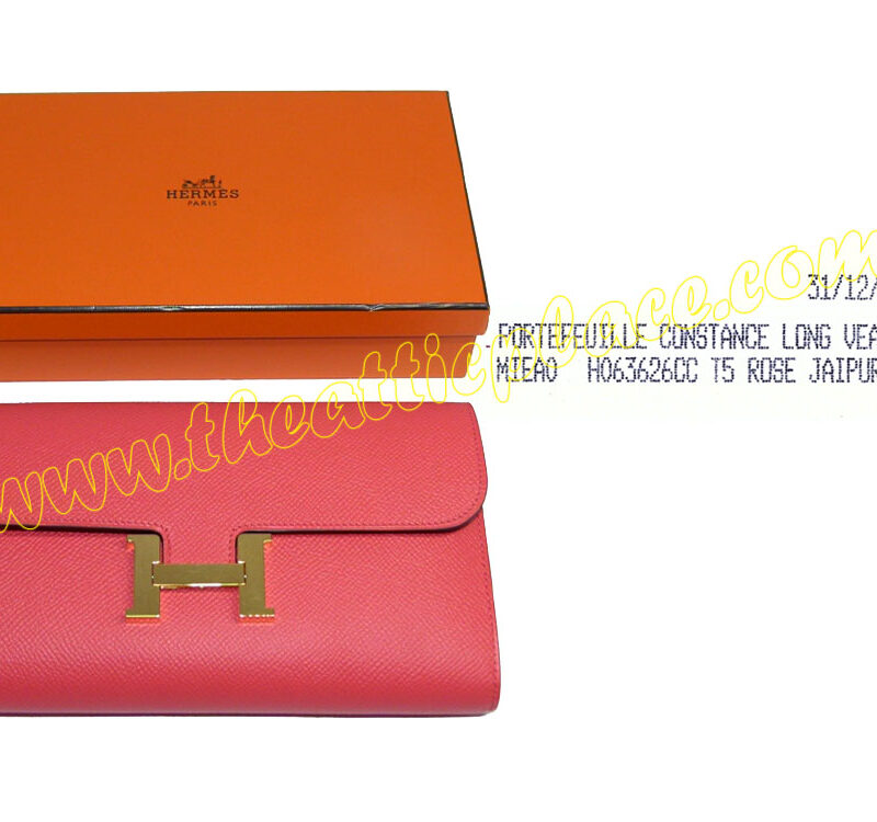 Hermes Rose Jaipur T Stamp Veau Epsom Palladium Hardware Constance Wallet/ Clutch-0