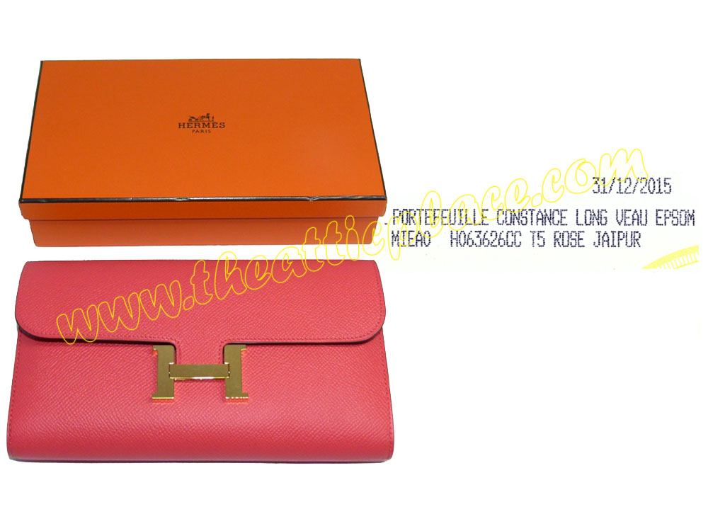 Hermes Rose Jaipur T Stamp Veau Epsom Palladium Hardware Constance Wallet/ Clutch-0